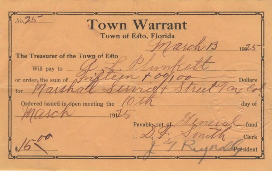 A 1925 warrant used for paying the young town's bills.